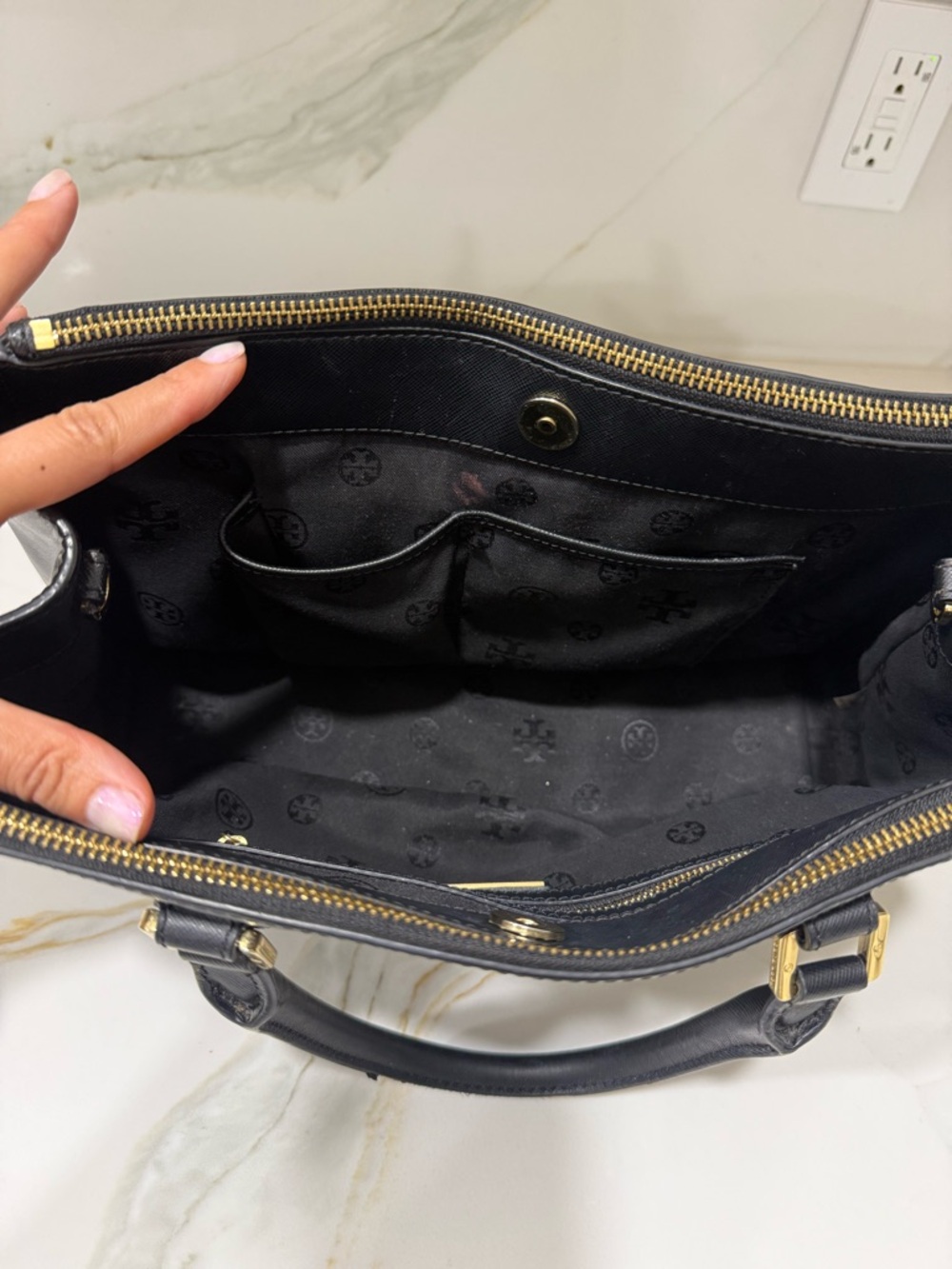 Tory Burch Navy Saffiano Leather Satchel with Gold Hardware - Picture 3 of 8